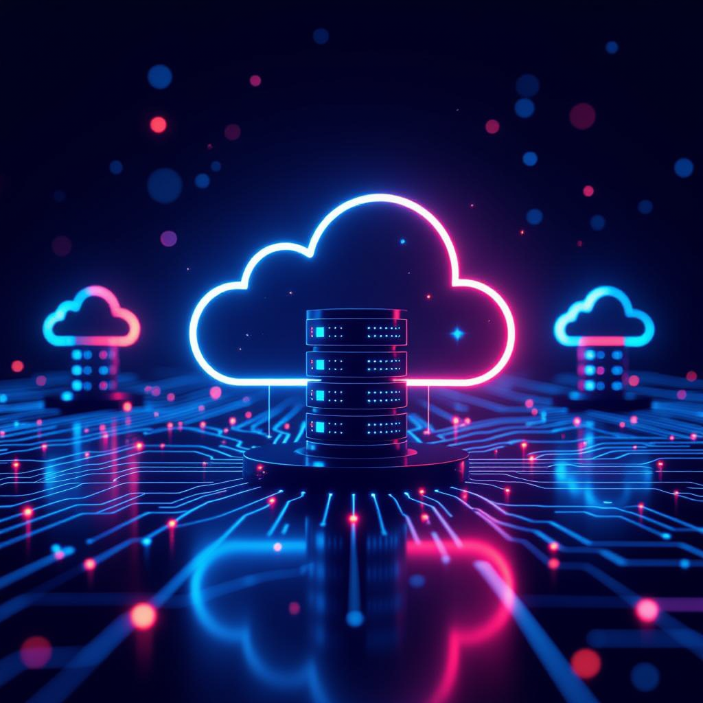 Felhőalapú adattárolás és adatkezelés vizuális ábrázolása.