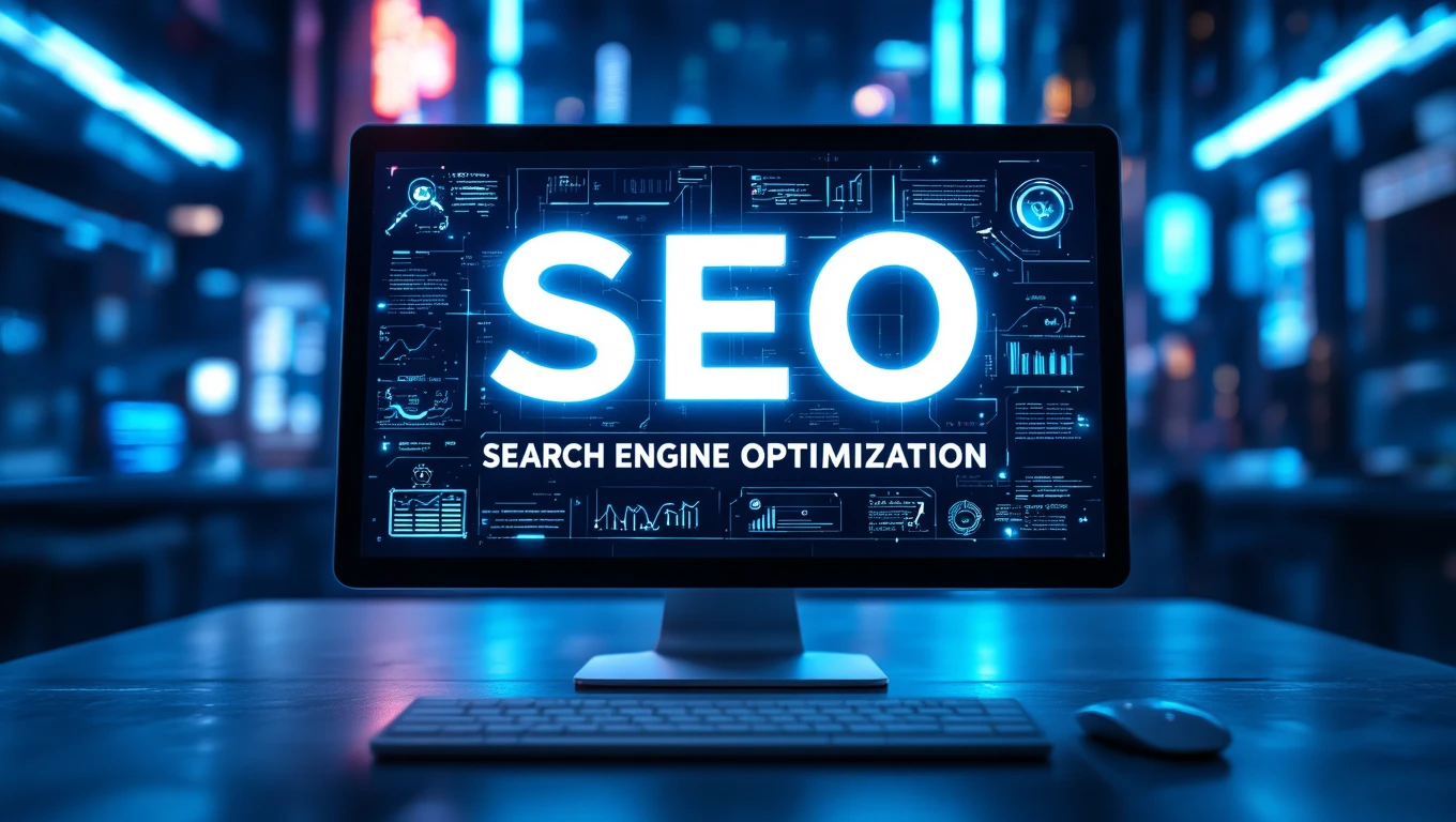 Egy számítógép képernyője, amelyen az SEO és a keresőoptimalizálás fogalmai láthatók.