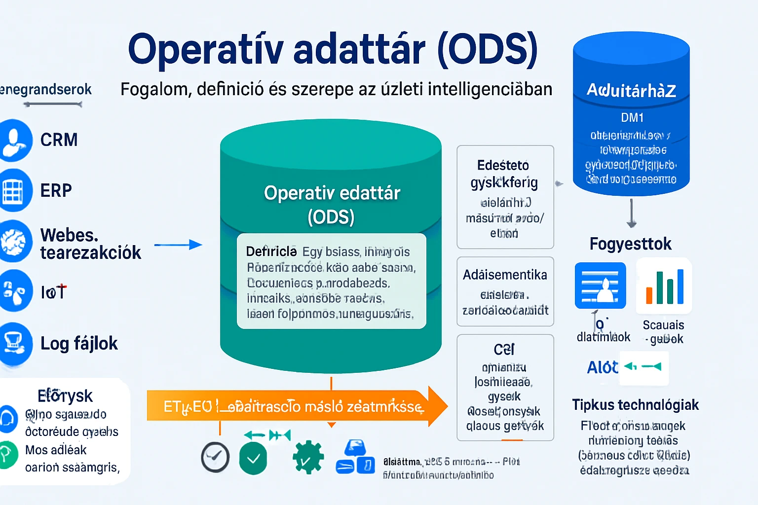 Az operatív adattár (ODS) fogalmát és szerepét bemutató infografika.