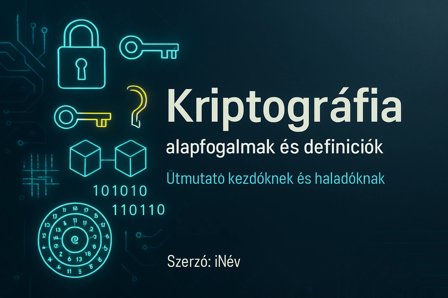 Különböző kriptográfiai szimbólumok, mint zár, kulcsok és bináris kódok.