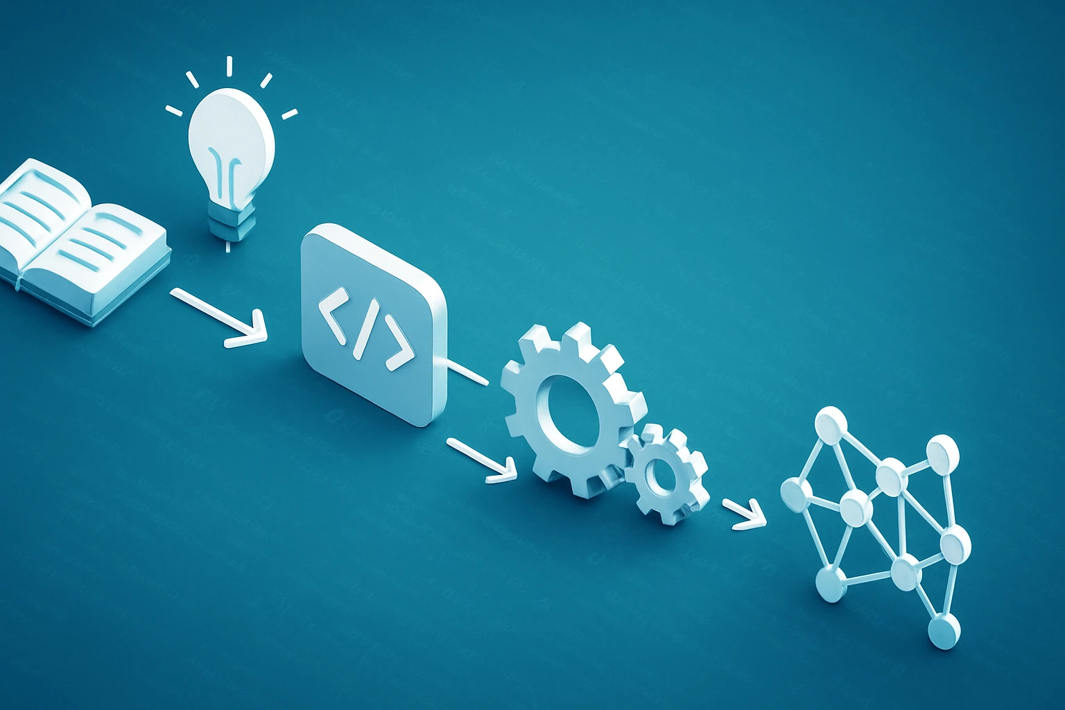Kék háttér előtt könyv, izzó, kód és fogaskerekek ikonok sorozata.