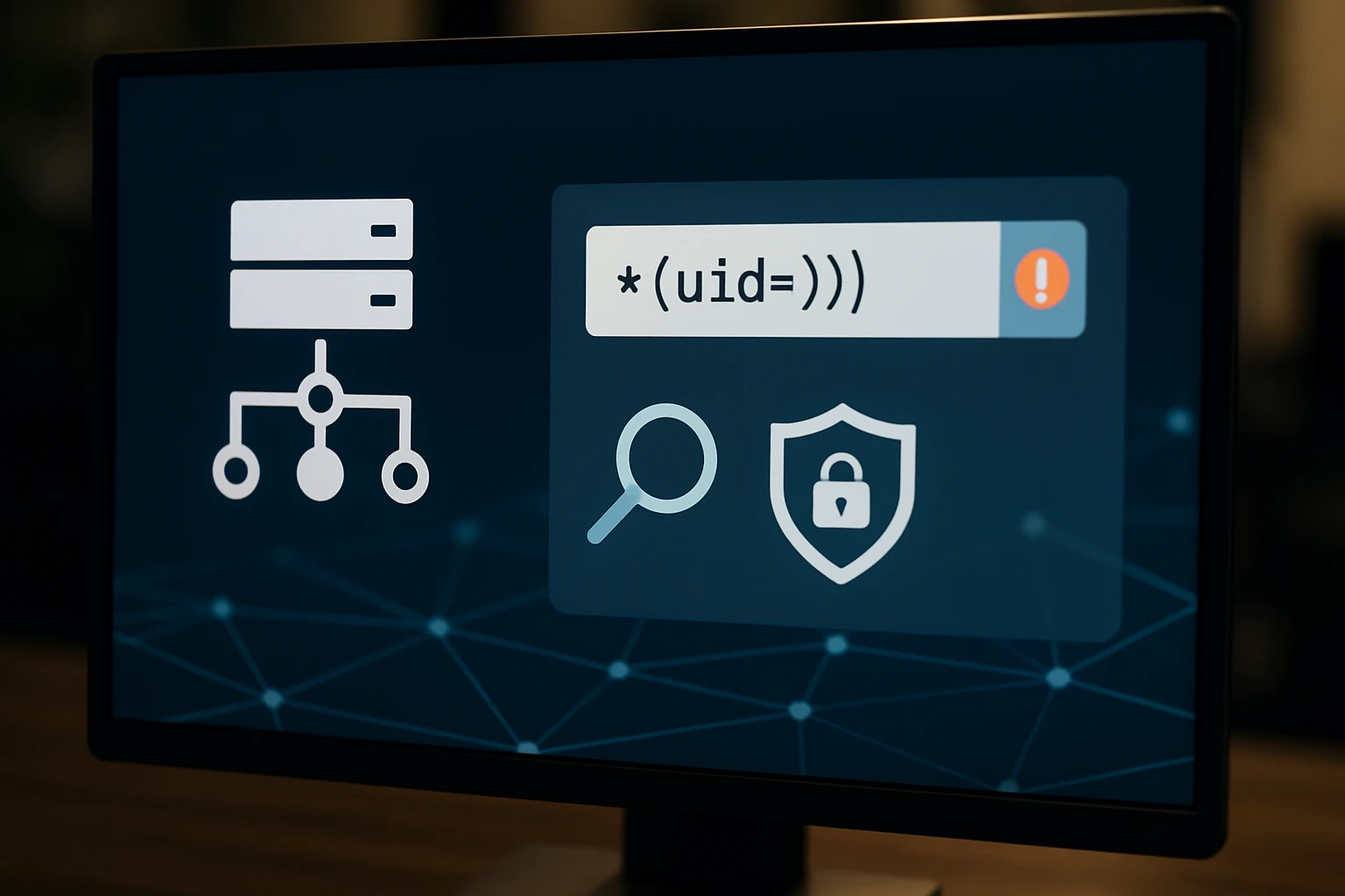 Egy számítógép képernyőjén adatbázis és biztonsági ikonok láthatók.