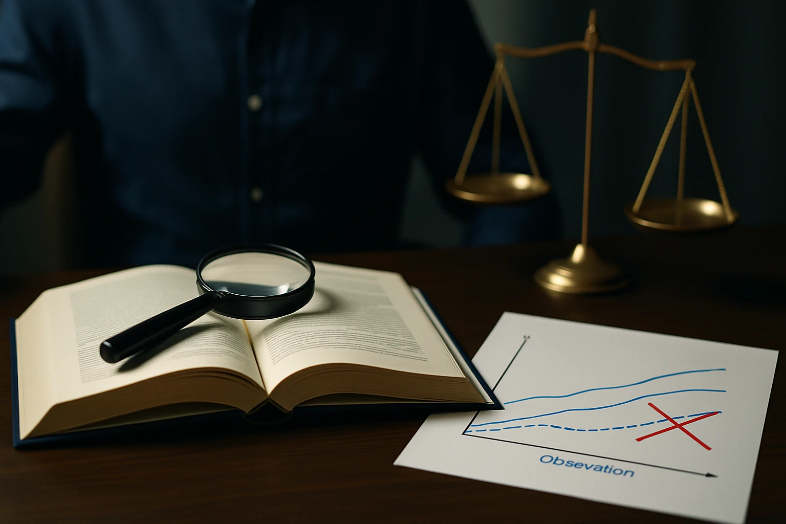 Egy nyitott könyv, magnóval és egy grafikon, amely megfigyeléseket mutat.