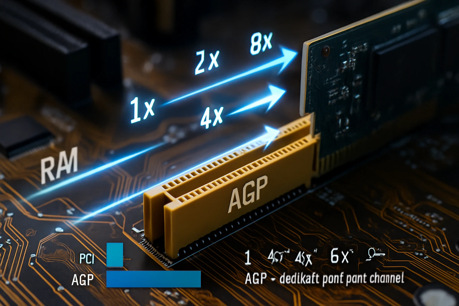 Egy alaplap AGP csatlakozója, amely a grafikus kártyákhoz kapcsolódik.