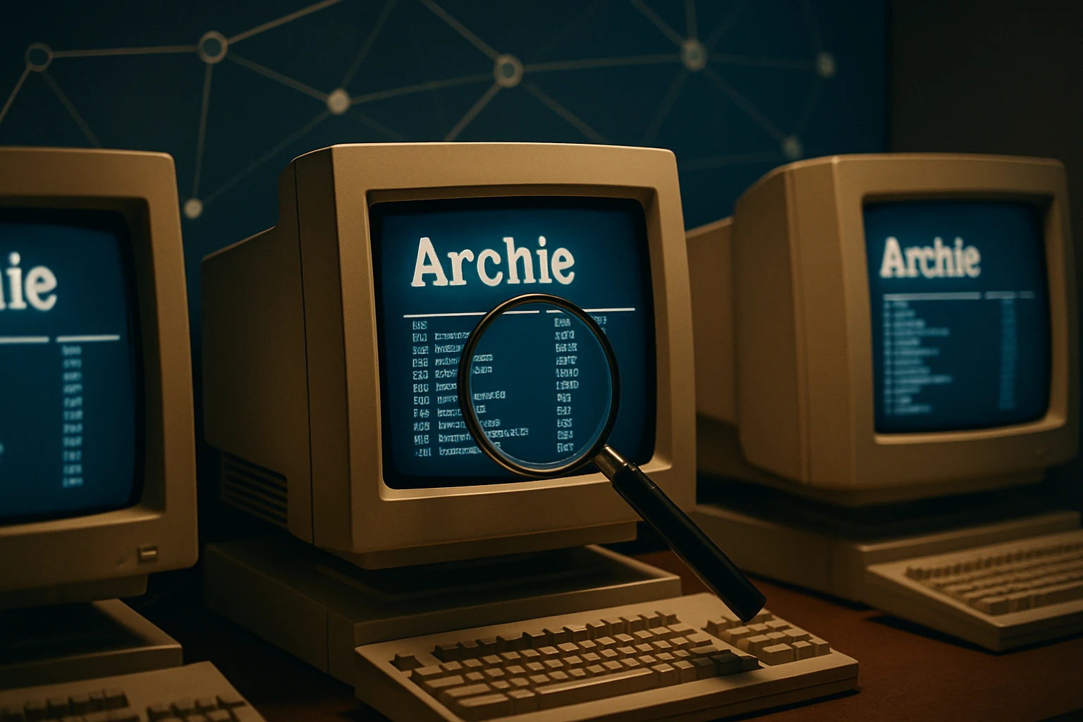 Régi számítógépek képernyőjén az Archie keresőprogram felülete látható.