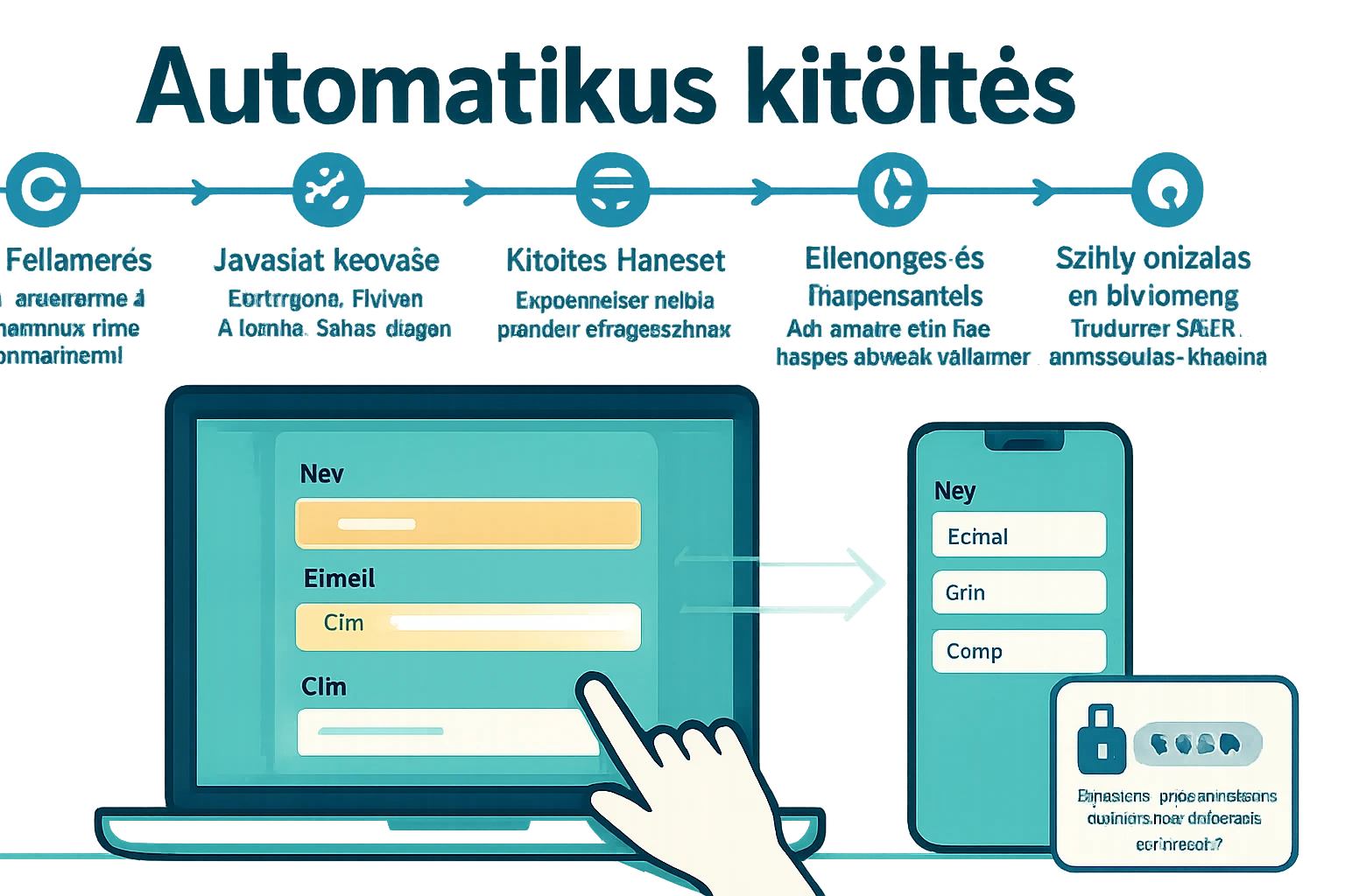Egy laptop és egy okostelefon képernyője, automatikus kitöltési funkcióval.