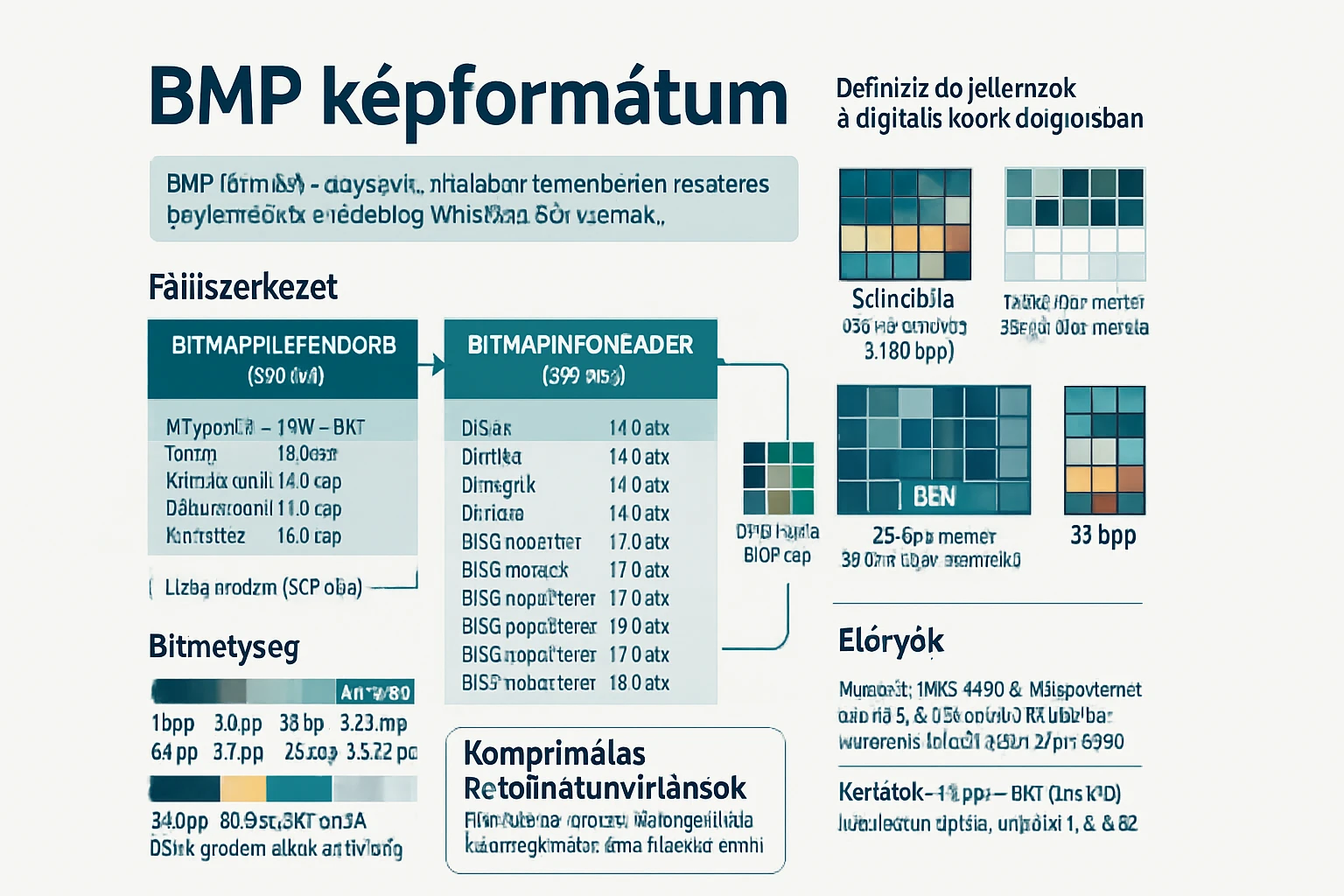 A BMP képfájlformátum részletes leírása és struktúrája.