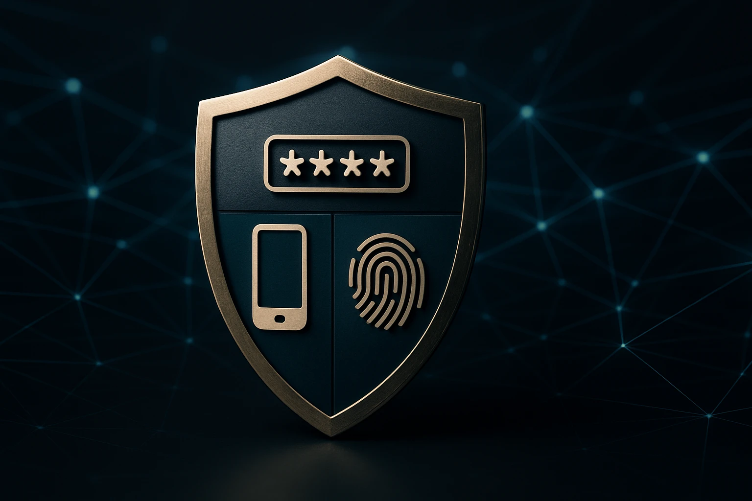 Egy védelmi pajzs, amelyen jelkép formájában szerepelnek a biztonsági elemek.