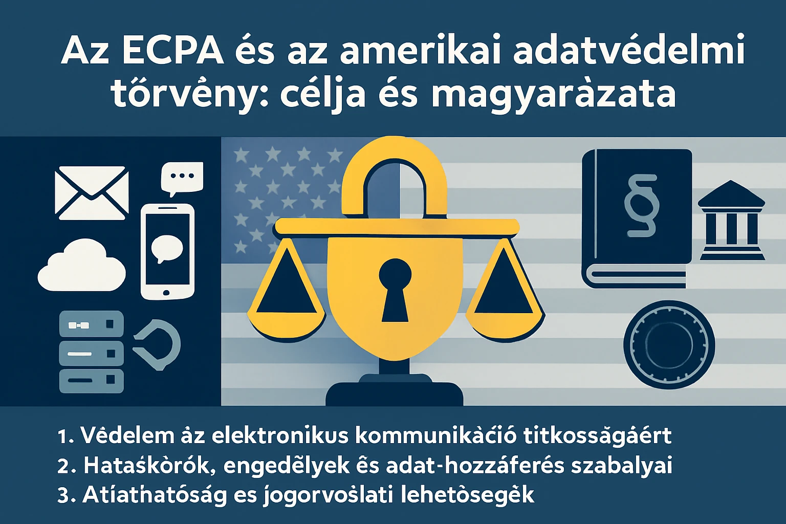 Az ECPA törvény célját bemutató grafika, elektronikus kommunikáció védelmével.