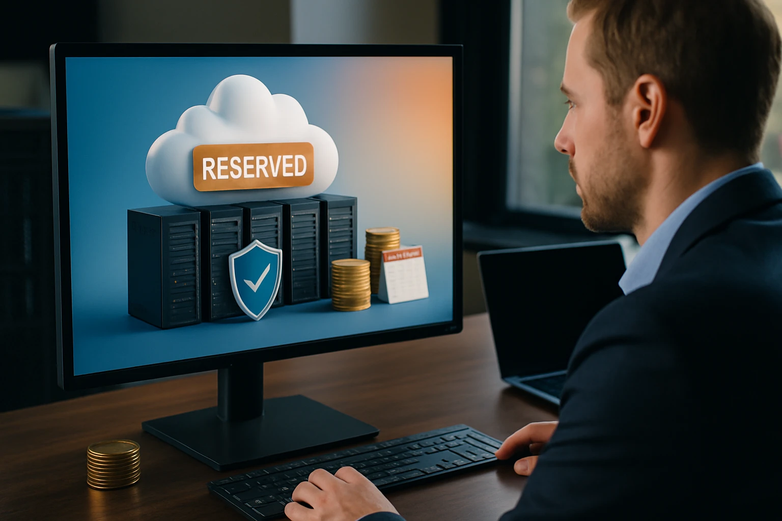 Egy férfi a számítógépén felhőalapú tárolási megoldást néz.