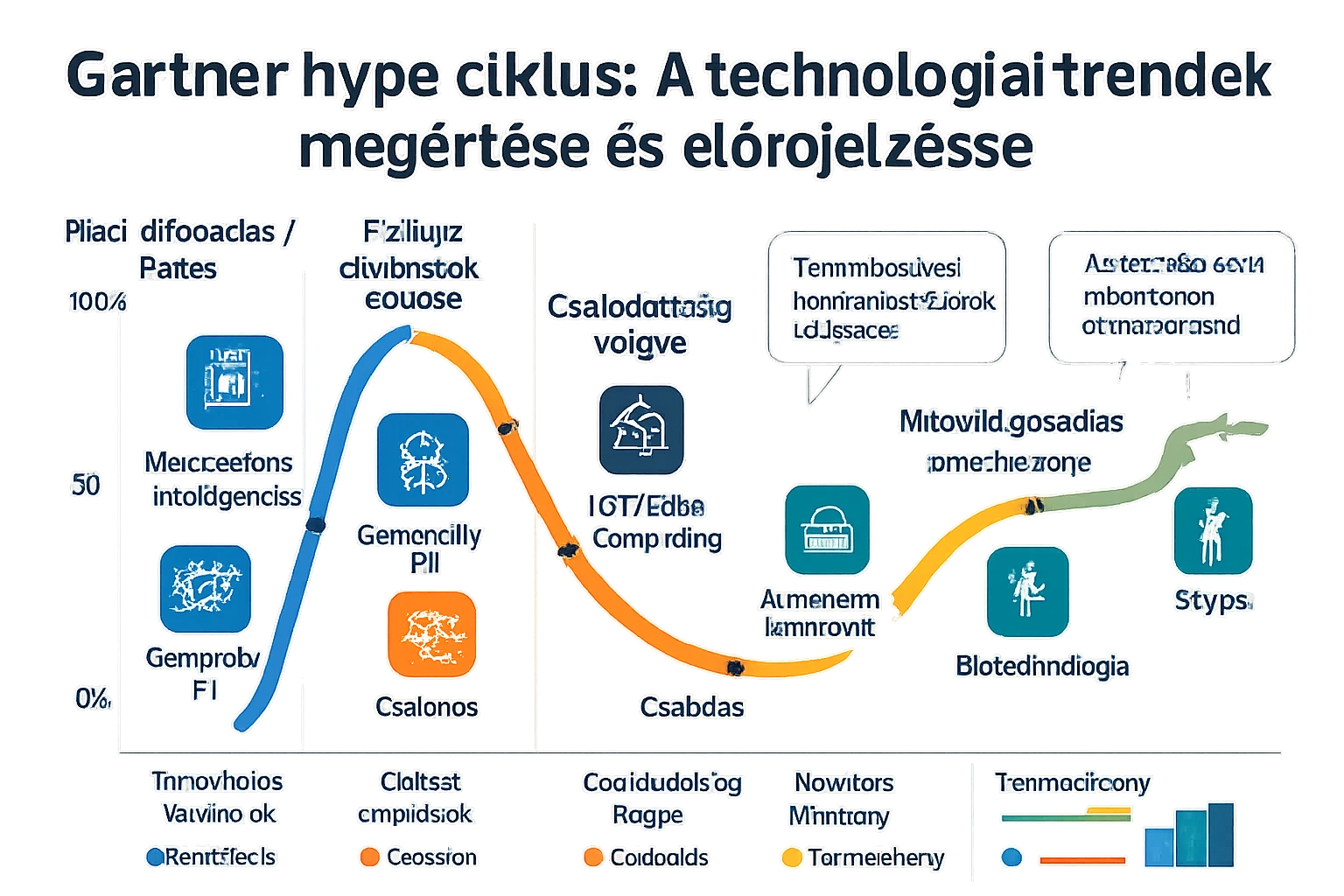 A Gartner hype ciklus grafikonja, amely a technológiai trendek fejlődését mutatja be.