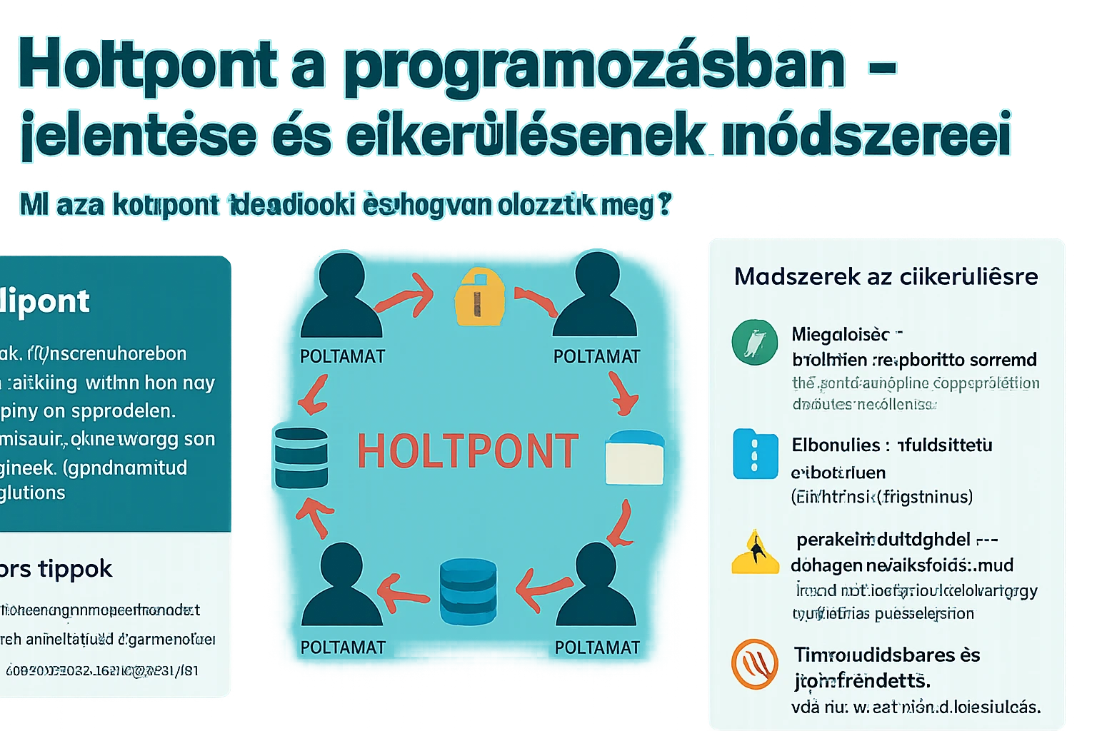 A képen a programozásban előforduló holtpontok ábrázolása látható, különböző szereplők és folyamatok között.
