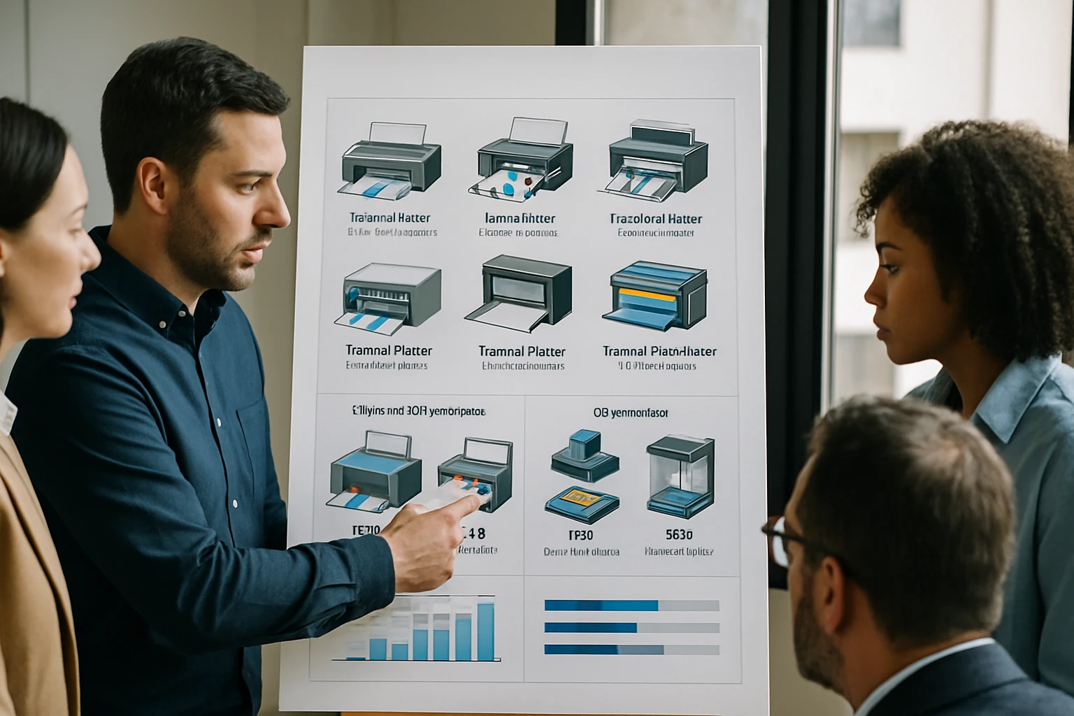 Egy férfi bemutatja a nyomtatási technológiákat egy prezentáción.