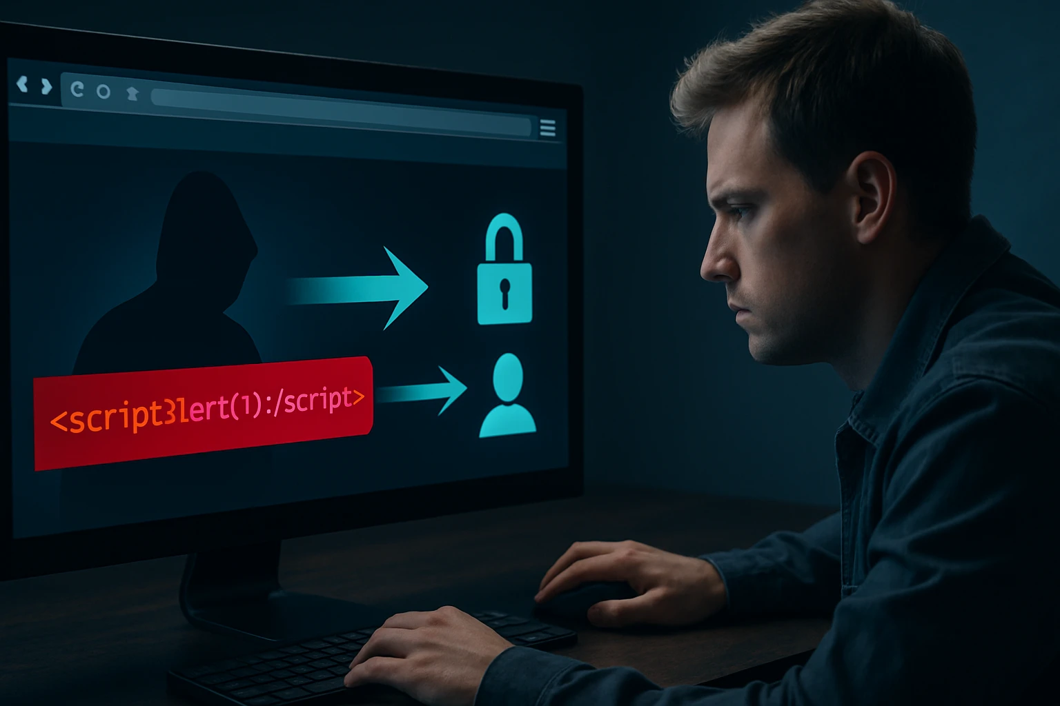 Egy férfi figyelmesen nézi a számítógép képernyőjét, amelyen kód látható.