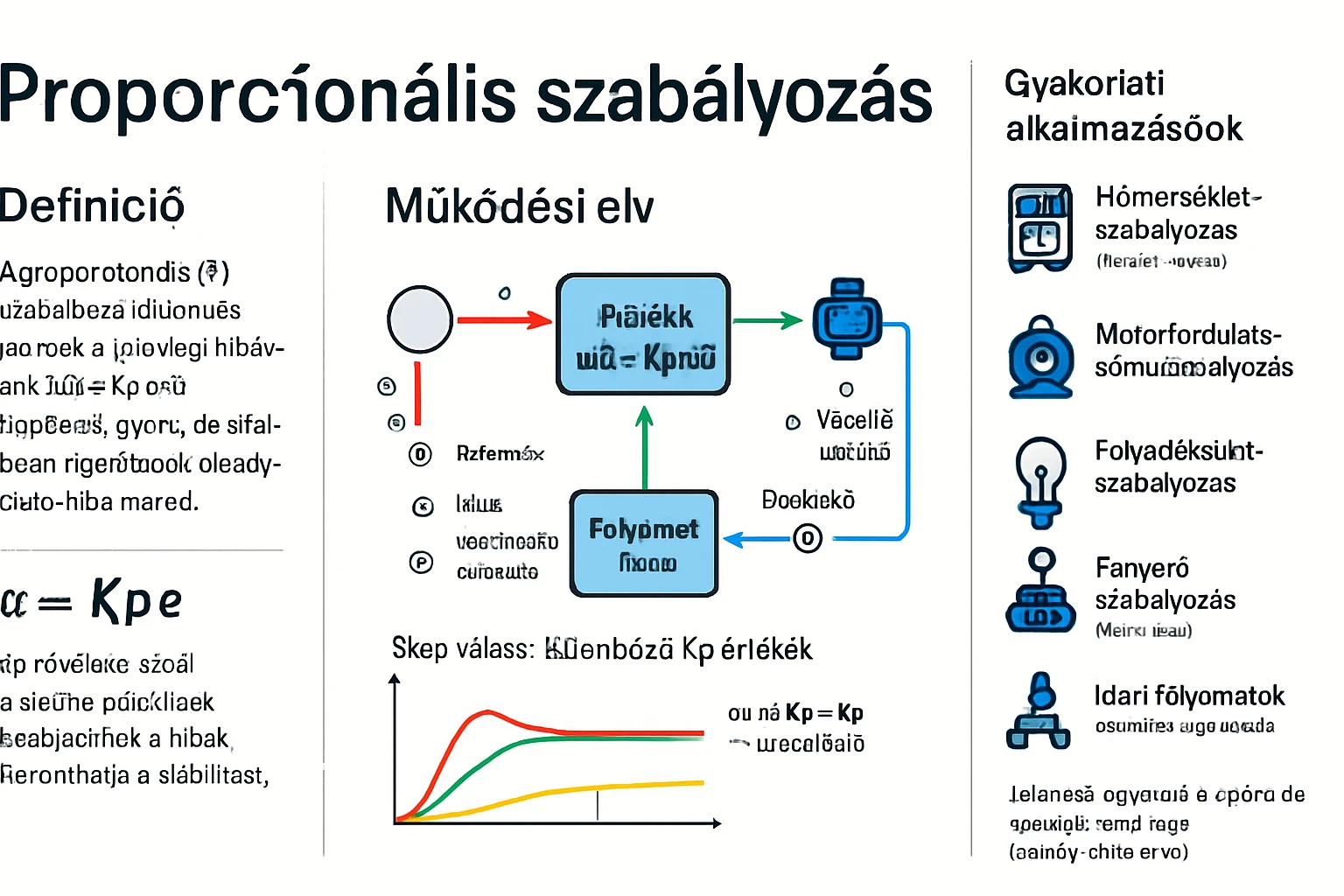A képen a proporcionális szabályozás elve látható, diagrammal és magyarázó szöveggel.