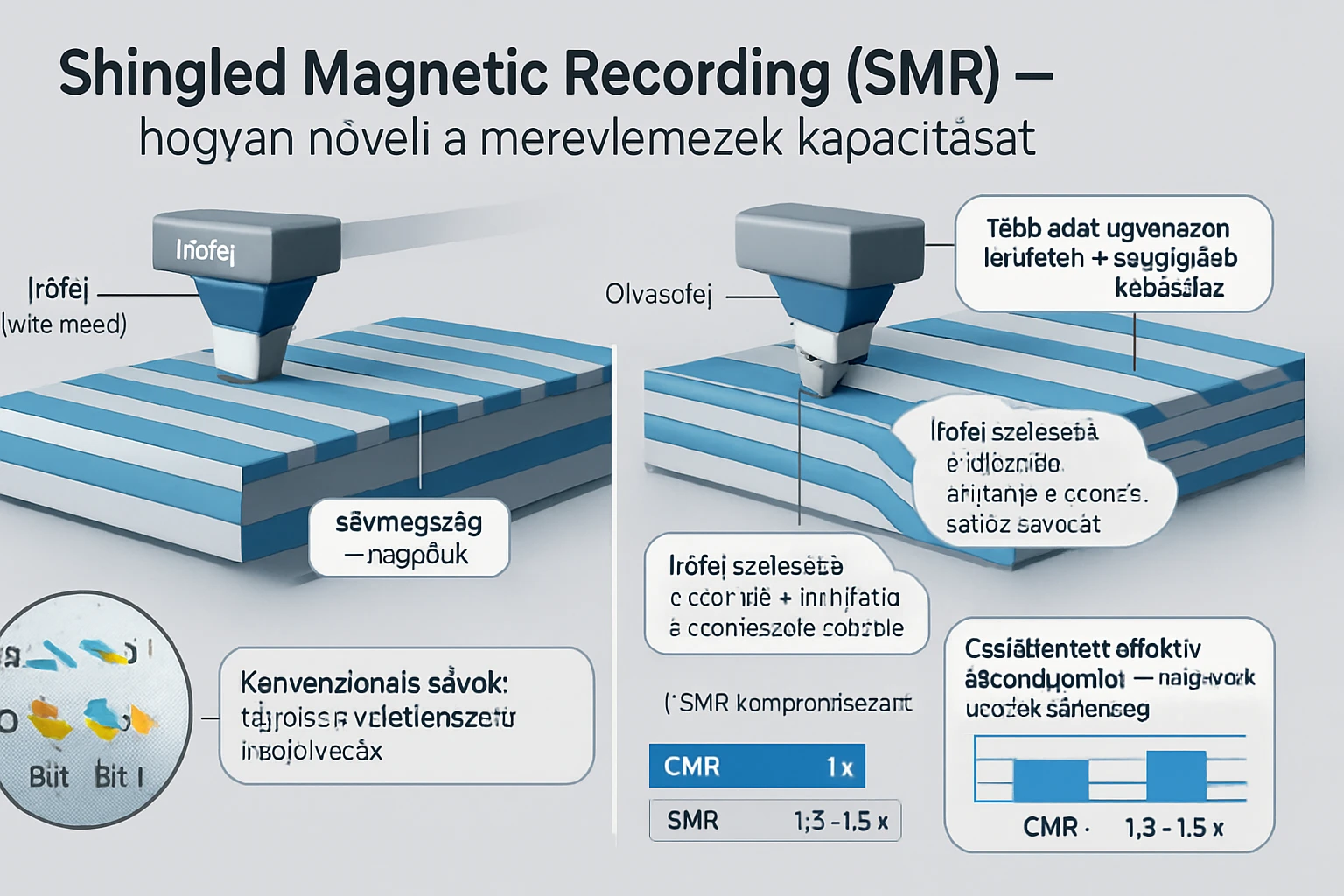 A Shingled Magnetic Recording (SMR) technológia bemutatása, amely a merevlemezek kapacitását növeli.