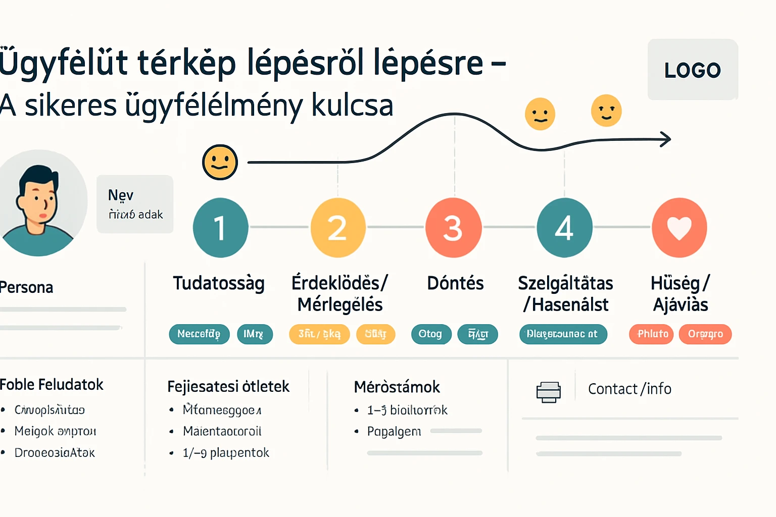 Ügyfélút térkép lépésről lépésre, bemutatva a sikeres ügyfélélmény kulcsait.