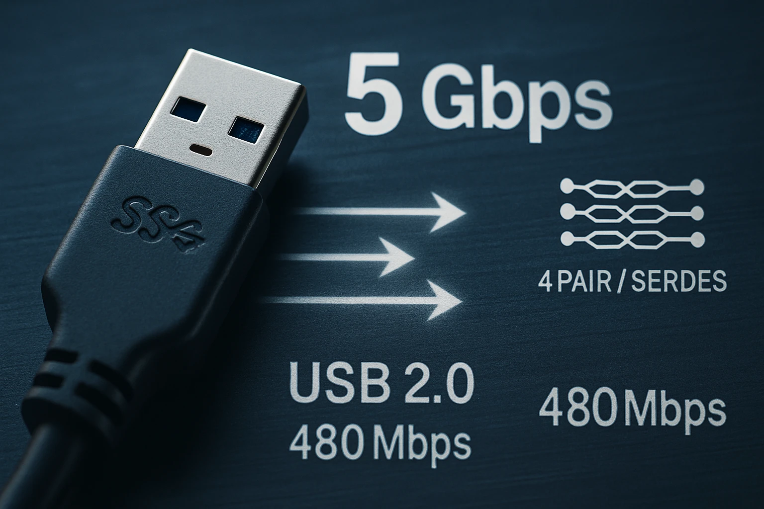 USB 3.0 csatlakozó, mellette a sebesség és a technikai adatok feltüntetve.