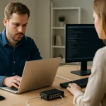 Két informatikai szakember BOOTP protokollt használ a számítógépen.