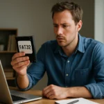 FAT32 fájlrendszer és annak korlátai, miközben egy férfi a számítógépén dolgozik.