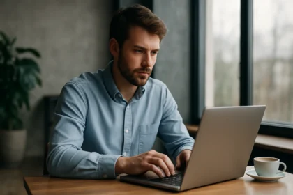 Férfi távoli böngésző használat közben, biztonságos felhőböngészés