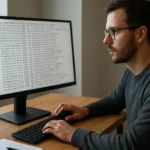 Férfi hozzáférési naplót elemez a számítógépen