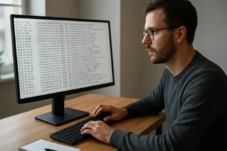 Férfi hozzáférési naplót elemez a számítógépen