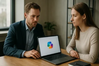 Egy férfi és egy nő, akik a Microsoft Copilot alkalmazást használják