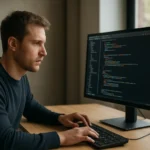 Programozó munka közben imperatív programozási nyelvvel.