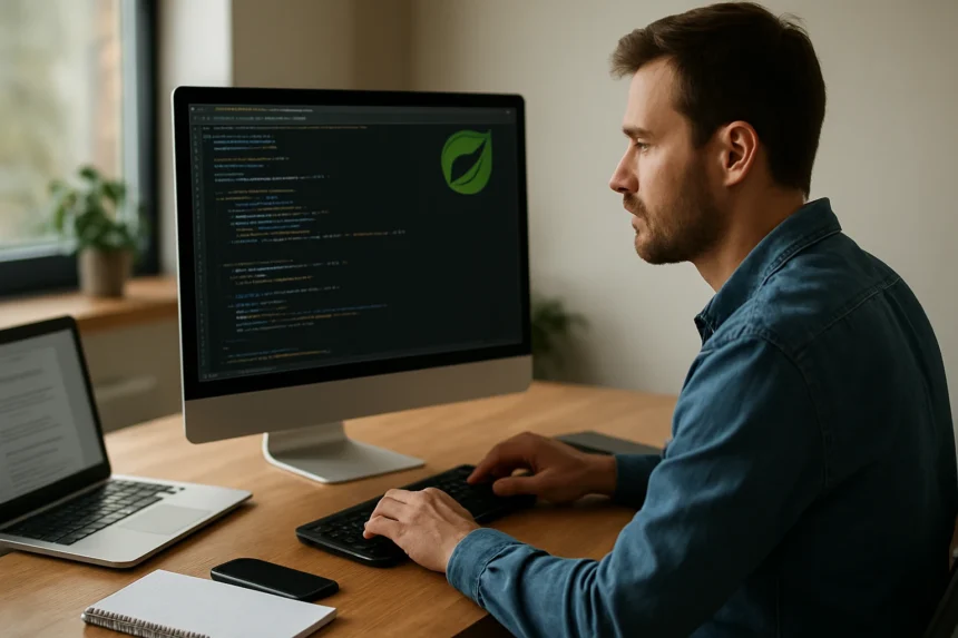 Programozó a számítógép előtt, Java és Spring Framework kódolás közben