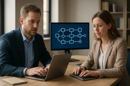 Informatikai szakemberek munkamenet kezeléséről beszélgetnek.