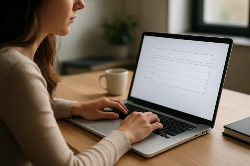 Felhasználó automatikus kiegészítést használ egy laptopon