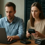 Két gyakorló informatikus az adattárolási megoldásokról dolgozik.