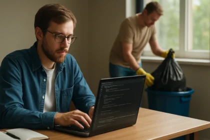 Programozó szemétgyűjtés működését tanulmányozza a számítógépen.