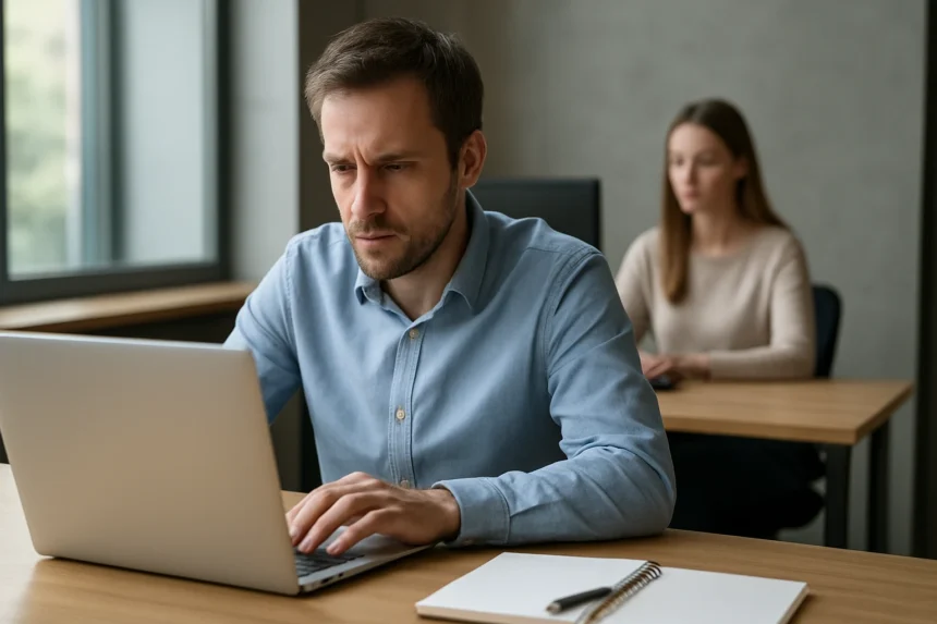 Férfi dolgozik számítógépen soft computing témában