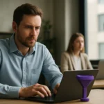 Férfi az AWS Glue ETL-szolgáltatásról információt keresve laptopján.