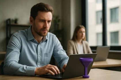 Férfi az AWS Glue ETL-szolgáltatásról információt keresve laptopján.