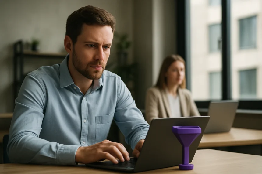 Férfi az AWS Glue ETL-szolgáltatásról információt keresve laptopján.