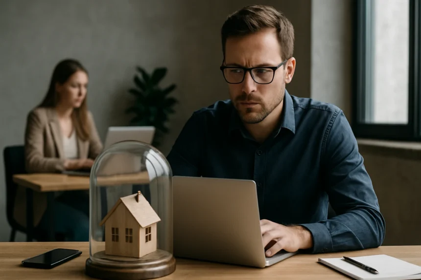 Férfi, aki laptopon dolgozik, alkalmazás sandboxing koncepciójához kapcsolódóan.