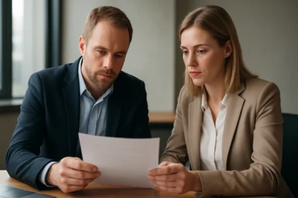 Két szakember SOC 3 riportot áttekintve, figyelmesen olvasva.