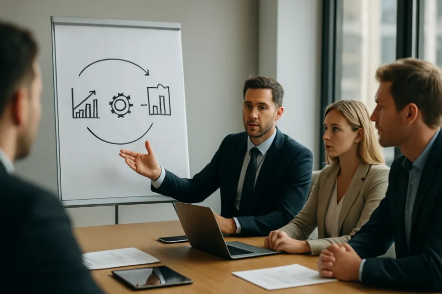 Üzleti átalakulás bemutatása egy megbeszélésen