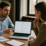 Férfi és nő esetalapú következtetésről beszélget