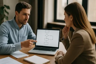 Férfi és nő esetalapú következtetésről beszélget