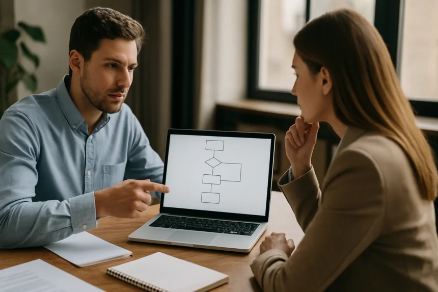 Férfi és nő esetalapú következtetésről beszélget