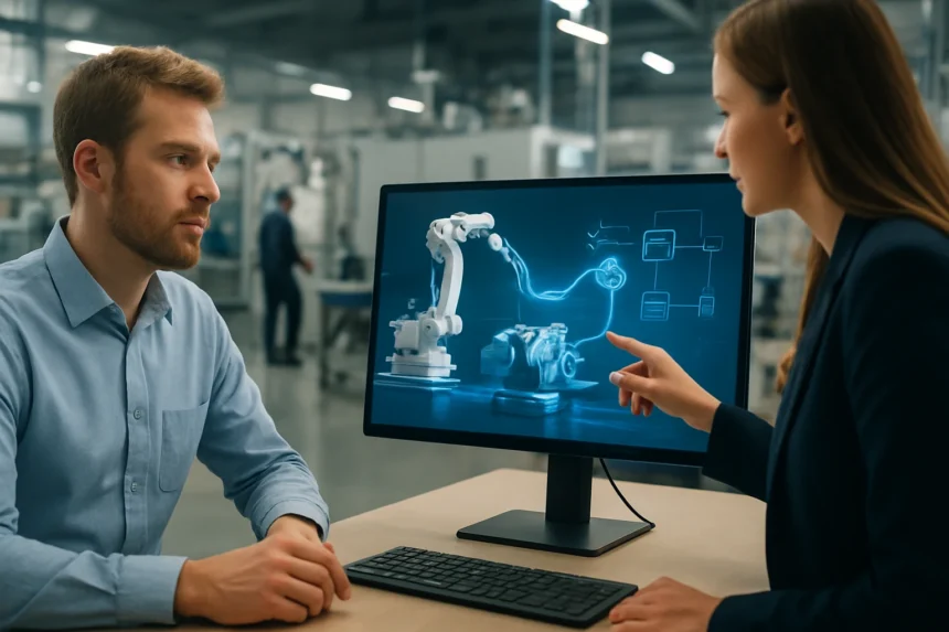 Digitális szál a gyártásban, valós idejű adatelemzés, robotika.