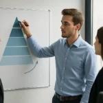 Szervezeti érettségi modell bemutatása egy meeting során.