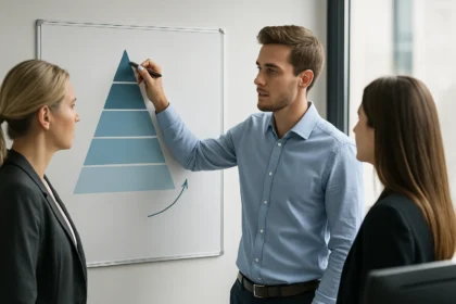 Szervezeti érettségi modell bemutatása egy meeting során.