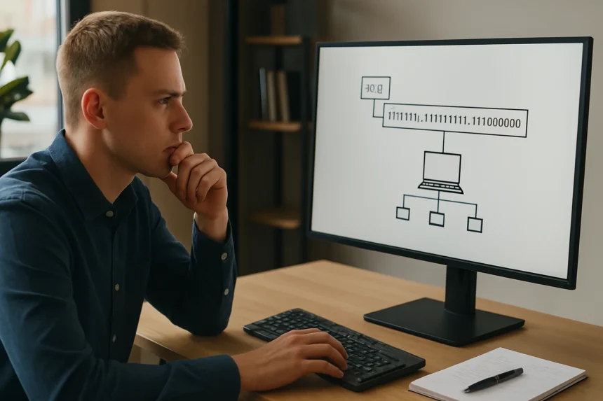 Férfi számítógép előtt, FLSM alhálózati maszk tárgyalása