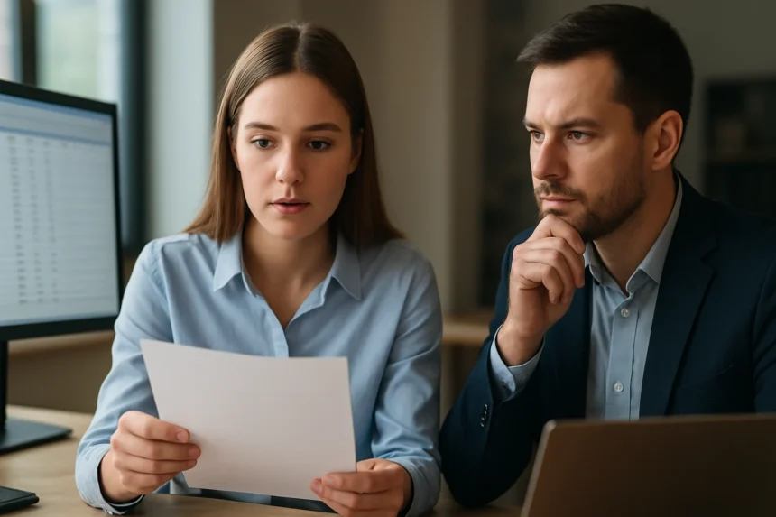 Két szakember adatelemzést végez az irodában