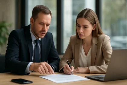 Két szakember együtt dolgozik egy megállapodáson a PPP modell kapcsán.